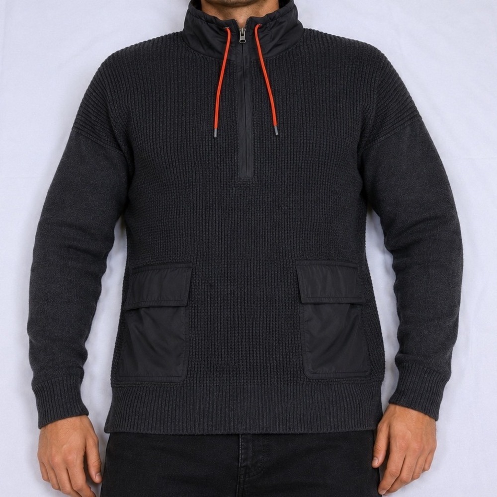 Lauren Active Ralph Lauren‎ Waffle Knit Quarter Zip Pullover Gray XL Utility
